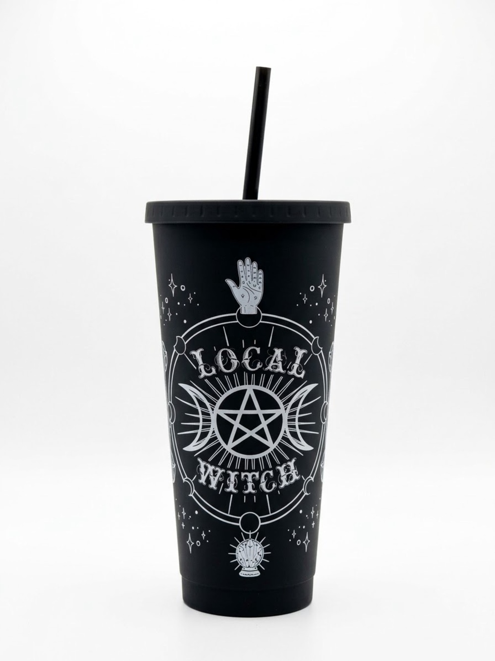 Spirit Halloween “Local Witch” Matte Black Reusable Tumbler with Straw